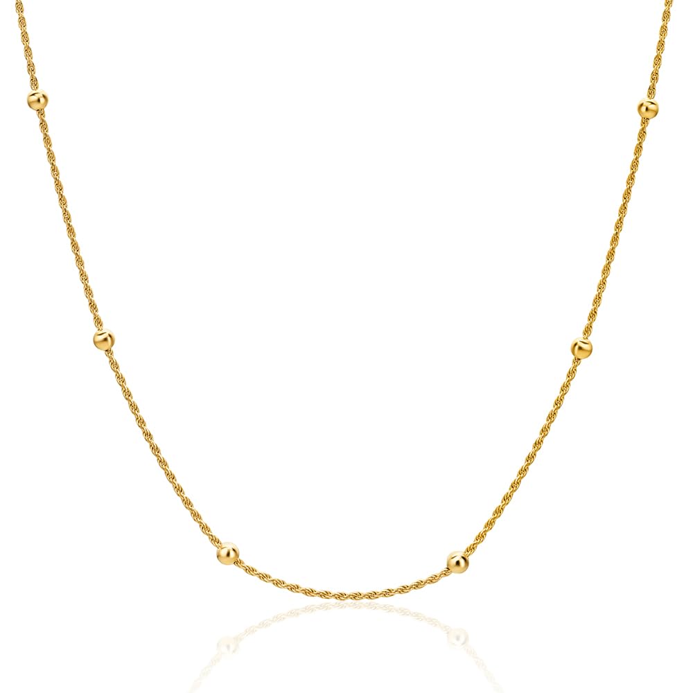 MIORE Collar Mujer con Bola, Cadena Plata Esterlina 925 Chapada en Oro de 18 Quilates, Collar Plata Mujer sin Colgante, 45 cm Cadena Ajustable, Joyería Hipoalergénica Hecha a Mano en Italia
