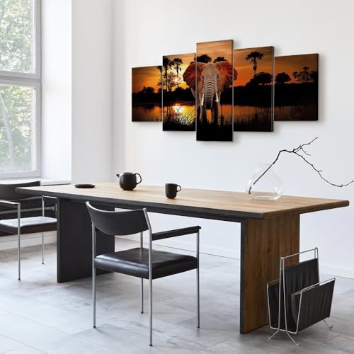 Impression sur toile éléphant 200x100 cm - Tableau décoration appartement nature Afrique 5 pièces