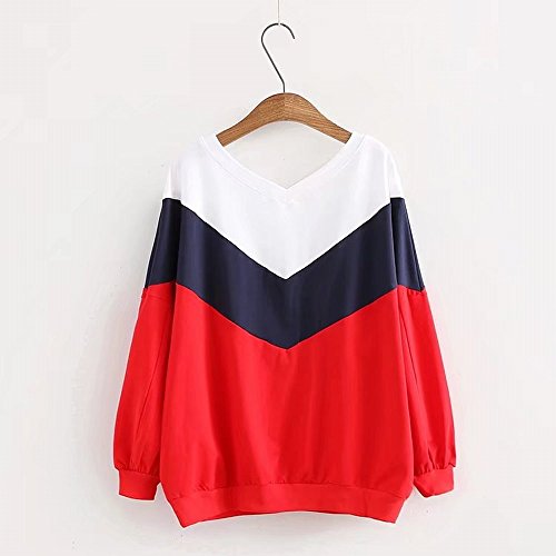 Pull col V grande taille femme en maille fine bicolore rouge XL pour silhouette sublimée
