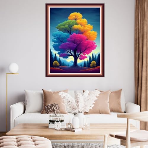 Image of Fanxvivy Stamped Cross Stitch Kits for Beginners Full Range of Cross Stitching Preprinted Embroidery Kits for Adults, 11CT Embroidery Pattern Needlepoint Kits-Four Seasons Tree 16x20 inch