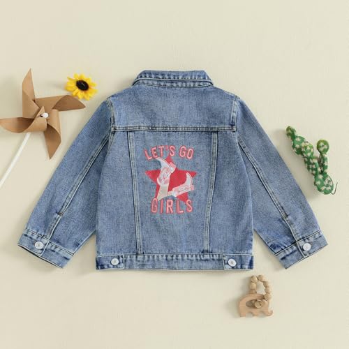 Karwuiio Toddler Baby Girls Denim Jacket Letter Embroidered Button Down Jean Jackets Coat Cowgirl Western Clothes3