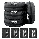 CLIUNT Reifentaschen Set 4 Stück, Reifenschutzhülle 19–23 Zoll, Waterproof Staubdicht Reifenbezug, Reifensäcke, Auto Reifentasche mit Tragegriff für Sauberer Transport und Lagerung, Schwarz, L(Ø80cm)