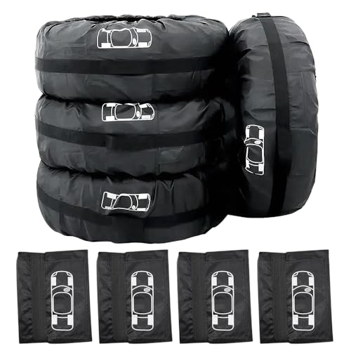 CLIUNT Reifentaschen Set 4 Stück Reifenschutzhülle 1923 Zoll Waterproof Staubdicht Reifenbezug Reifensäcke Auto Reifentasche mit Tragegriff für Sauberer Transport und Lagerung Schwarz L(Ø80cm)