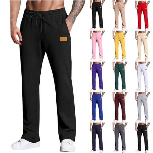Cambkatl Men's Straight Leg Sweatpants Casual Elastic Waist Drawstring Open Bottom Joggers Pants Lounge Trousers with Pockets2