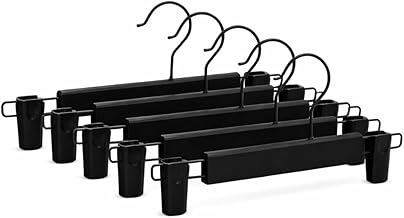 Premium Skirt & Pants Hangers Pack of 5,Adjustable Clip Hangers with Non-Slip Grip & 360° Rotating Hook, Space Saving Trouser Hanger Organizer for Skirts, Slacks, Shorts, Jeans – Matte Black
