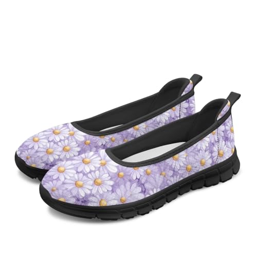 Creative Stylish Floral Print Ballet Flats for Women Slip On Mesh Breathable Casual Sneakers Fit Comfort Ballerina Loafers Daily Wear
