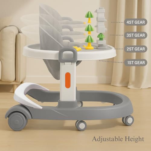 Image of Little Olive Baby Walker for Kids | Adjustable Height Baby Walking Support with Interactive Activity Toy Tray, Comfortable Padded Seat & Smooth Multi-Directional Wheels | Walker for Baby Boys & Girls - Grey