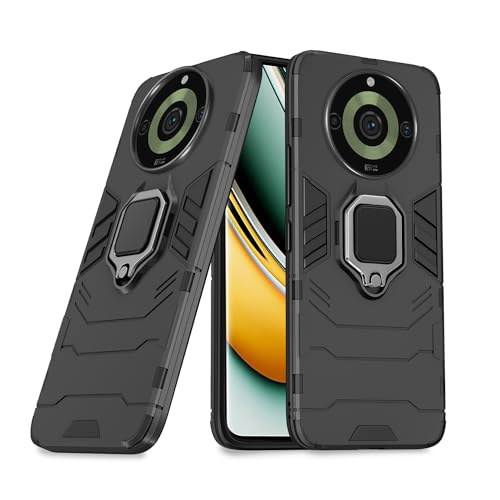 Image of Pikkme Realme 11 Pro /Pro Plus 5G Back Cover | D5 Tough Armor Bumper | 360 Protection Case | Ring Holder Stand Case for Realme 11 Pro /Pro Plus 5G (Black)