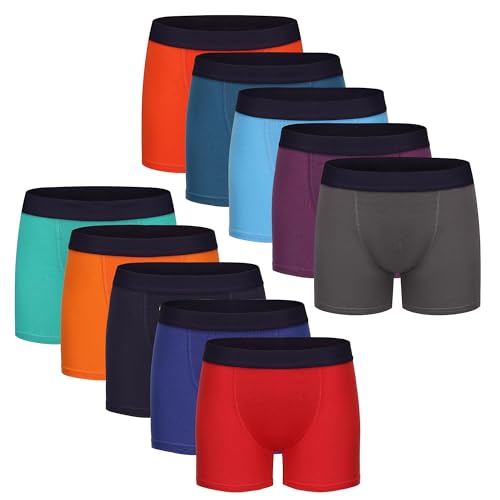 Boys Boxer Shorts 10 Pack Cotton Blend Boy's Boxers Underwear with 4-Way Stretch, Breathable Soft Fabric, Double Front Panel & Elastic Waistband (UK, Age, 10 Years, 11 Years, Regular, Bright)