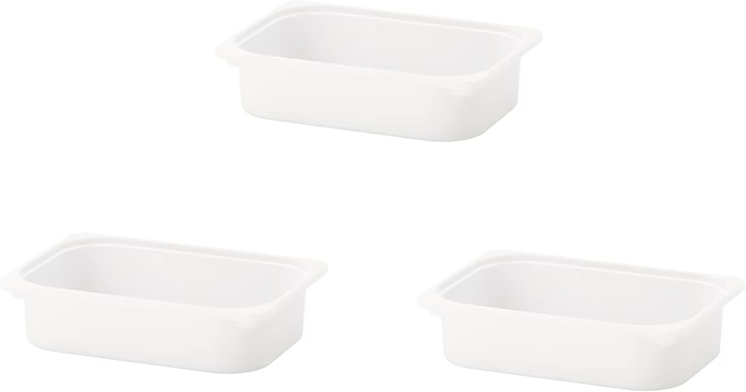 Ikea 800.892.39 Pack of 3 TROFAST Storage Boxes, White; 16.5" x 11.75" x 4 ", Stackable, Compatible with Trofast Frames and Lids, Made of Polypropelene