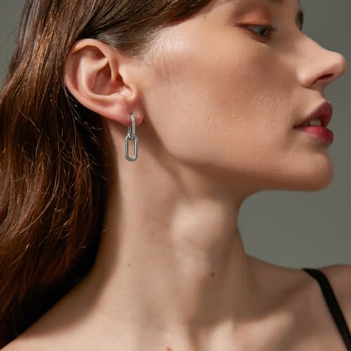 Sylph 18K Gold Plated Paperclip Earrings For Women Trendy Chain Link Earrings Gold Statement Hoop Earrings Rectangle Drop Dangle Earrings Jewelry Gifts For Wedding — view 2