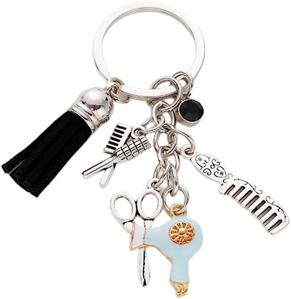 tenghong2021 Cute Hairdresser Comb Scissors Hair Dryer Keychain Tassel Black Diamond Charm Gift Hair Stylist Jewelry image 5