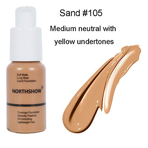 Matte Flawless Foundation Oil Control Full coverage Foundation Cream, Long Lasting Waterproof Liquid Concealer for Women Girls, 105 Sand-30ml