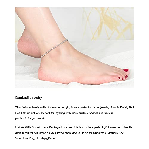 Meilanduo 925 Sterling Silver 3Mm Ball Bead Chain Anklet Bracelet, Simple Dainty For Women Teen Girls, Resizable Design #TOP4