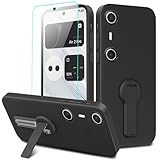 Nijiadi Compatible for Xreal Beam Pro Phone Case with Glass Screen Protector, 360° Rotatable Folding Hidden Kickstand/Stand Silicone TPU Silm Fit Protective Cover Case for Xreal Beam Pro - Black