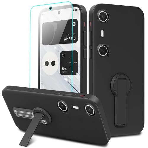 Nijiadi Compatible for Xreal Beam Pro Phone Case with Glass Screen Protector, 360° Rotatable Folding Hidden Kickstand/Stand Silicone TPU Silm Fit Protective Cover Case for Xreal Beam Pro - Black
