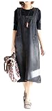 Damen Jeansskirt Jeansrock Trägern Latzrock Latzkleid Rock Denimrock mit 2 Tasche (Schwarz, XL/Gewicht 71-90 KG)