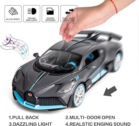 Image of Bugatti Divo Die cast Pull Back Metal Car Model Collection of Toy Cars Openable Doors Flashing Light and Musical Sound Best car Gift for Kids (Red)