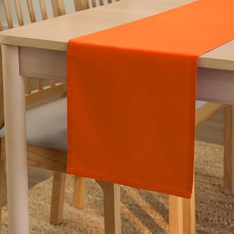 Encasa XO Table Runner 13x72 in Long | Cotton Canvas Fabric | Orange Solid Color Cover