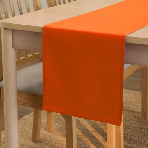 Encasa 100% Cotton Table Runner For 4 seater With Orange Solid Color & Size Large 32x150 cm For Dinning Table Fall Decoration, Halloween & Christmas Festivals - Machine Washable