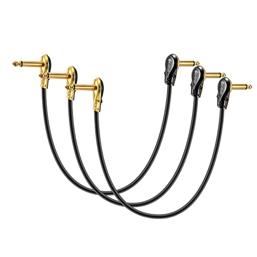 Flat Guitar Patch Cables, Devinal Pedal Boards Cord 1 Feet Kit Gold Plated, Instrument Effects Adapter Set 3 Pack, 1/4 Mono Right Angle Pancake Type Connectors, Ts Low-Profile Plug #TOP4