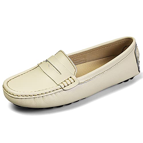 Artisure Women's Classic Handsewn Beige Genuine Leather Penny Loafers Driving Moccasins Casual Boat Shoes Slip On Fashion Office Comfort Flats 9 M Us Sks-1221Mi090-1 #TOP2
