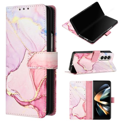 Étui portefeuille Galaxy Z Fold 5 fermeture magnétique et rabat de protection or rose