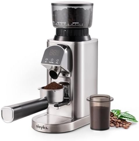 Olayks Conical Burr Coffee Grinder Electric with Electronic Timer, Anti-Static, Coffee Grinders for Home Use, Adjustable Conical Burr Mill with 48 Precise Settings for Espersso/Drip/French Press