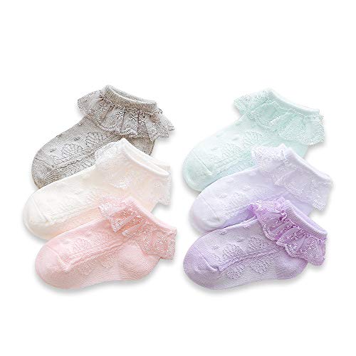 Juebm 6Pack Baby-Girls Toddlers Ruffles Frilly Lace Socks,Princess Dress Socks Thin Mesh Newborn/Infant/Toddler/Little Girl(3-5T) #TOP3