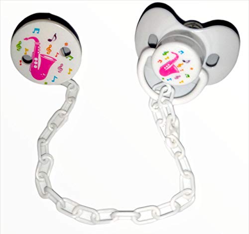 Prendedor Para Chupeta Boton Sax Correntinha Br, Sonne, Branco