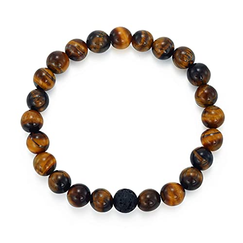 Mengpa Mens Beaded Bracelets Couples Matching Bracelet Set Tiger Eye Lava Rock Beads For Women Stone Jewelry (Brown) Us4163F #TOP4