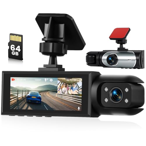 Inefala Dash CAM Coche con Tarjeta SD de 64GB, Camara para Coche con 2 Camaras 1080P Frontal Interior, Cámara para Coche con Sensor-G Visión Nocturna Asistencia de Respaldo Detección de Movimiento