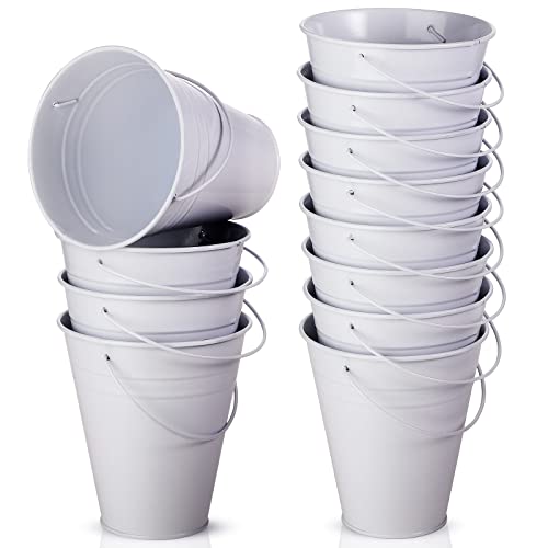 Sadnyy 12 Pack Metal Buckets with Handle, Galvanized Bucket 4.5 x 5 Inch Basket Bucket Party Supplies, Crafts for Christmas Halloween Candy Bars Vase Crafts(White) by Sadnyy - Used condition - US$22.79