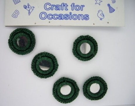 Craft Embellishments - Crochet Edged Mirrors Green (5 pieces)