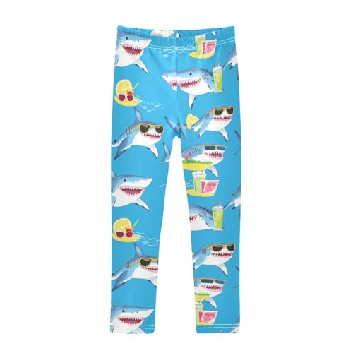 Sharks Girls' Leggings Toddler Doodles Wearing Sunglasses Kids Yoga Pants Dance Active Tights 4T