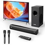 Sound Bar for Smart TV, Karaoke Sound Bar with Wireless Microphones, 2.1CH Soundbar with Subwoofer, BT 5.3 Surround Sound System for TV, Home Theater Soundbar Speakers with Bluetooth/ARC/AUX for Party