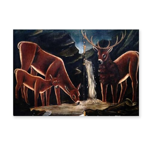 Toile célèbre Niko Pirosmani tableau abstrait biche faons 60x90