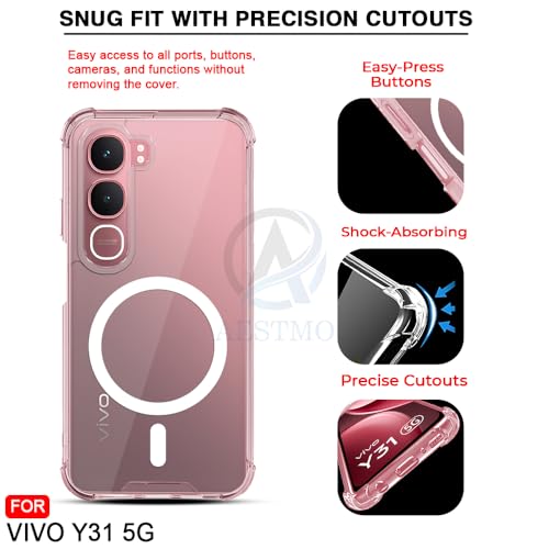 Image of AESTMO Clear Back Cover for Vivo Y31 5G | 360 Protection | Transparent Back Cover for Vivo Y31 5G (PC + TPU, Compatible with MagSafe Accessories, Transparent Bumper)