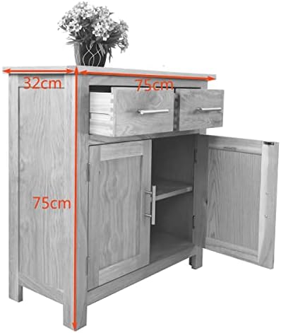 Rongyuan OAK Small Sideboard Living Room Storage 2 Doors 2 Drawers Mini Sideboard Natural