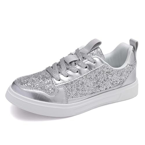 Baskets pour femme - Brillantes - Tendance - Baskets de sport décontractées - Coupe basse - À lacets - Confortable à enfiler - Chaussures de tous les...