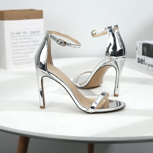 perixir Strappy Heels for Women High Stiletto Heels Sexy Prom Dressy Sandals Ankle Strap Heels Dainty Rope Stiletto Heel Silver Size 6.5 by perixir - Used condition - Image 7