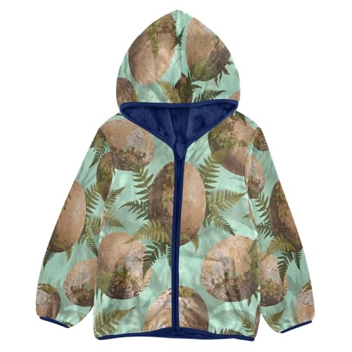 Dinosaur Eggs with Fern Leaves Toddler Fleece Jacket Girl Boys Hooded Fleece Jacket Coat Warm Outwear Zip-up 3-10T