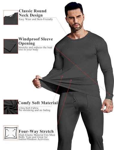 Ekouaer Men's Long Johns Thermal Underwear Micro Soft Fleece Lined Base Layer Set Cold Weather Warm Underwear Top and Bottom2
