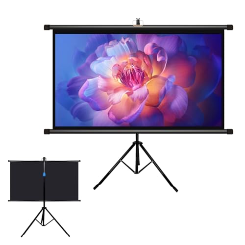 Pantalla de proyección portátil plegable con soporte, 72" 16:9, material de fibra de vidrio grueso con borde negro para mejor contraste miniatura 1