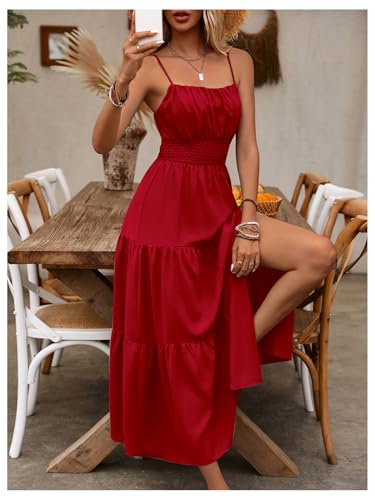 Image of BEAUDRM Women's Summer Maxi Dresses Boho Summer Wedding Guest Dress Beach Vacation Outfits Cruise Flowy Milkmaid Sundresses