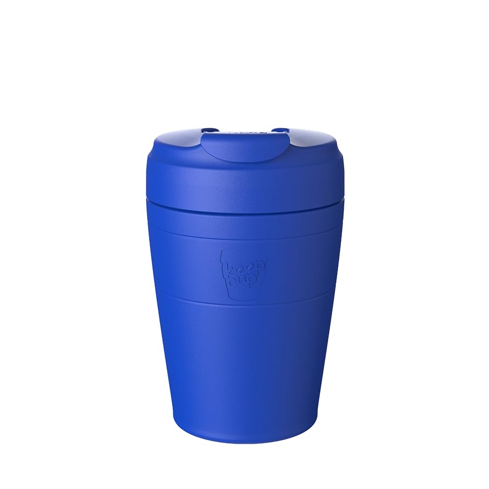 KeepCup Commuter - Taza de café reutilizable de acero inoxidable aislada con tapa abatible a prueba de derrames, 340 ml, color azul eléctrico