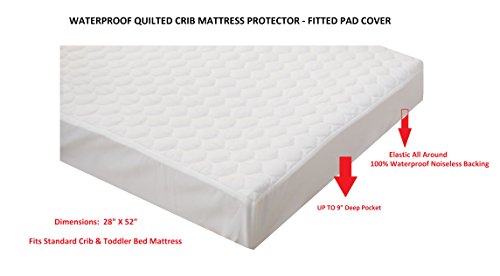 Image of Elegant Comfort Baby-Swaddle-Blue 100% Waterproof Fitted Crib and Toddler Protective Mattress Protector Pad Cover, 28 X 52, White