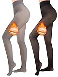 Picture of Ultrafun 2 Pairs Fleece Lined Tights Fake Translucent Thick Tights Warm Thermal Pantyhose for Women (US, Alpha, Small, Regular, Regular, Fake Translucent Black+Grey)