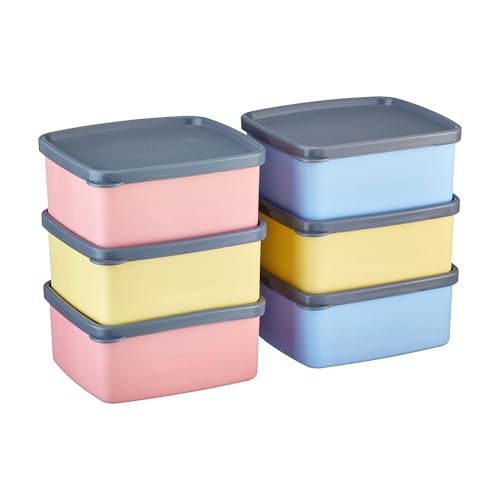 Image of Amazon Brand - Solimo Plastic Storage Container Set With Airtight Lid | BPA-Free Plastic | Microwave Safe | Dishwasher Safe | Kitchen & Outdoor Storage | 550ml | Multicolour | Set of 6