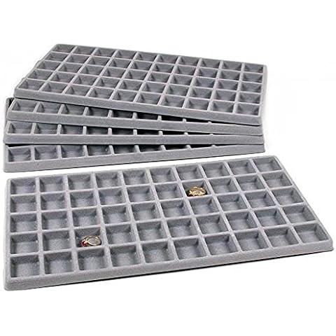 FindingKing 5 Gray 50 Slot Pendant Jewelry Showcase Display Tray Inserts, Each Compartment measures 1 1/8" x 1 1/4" (28 x 31 mm) Cover